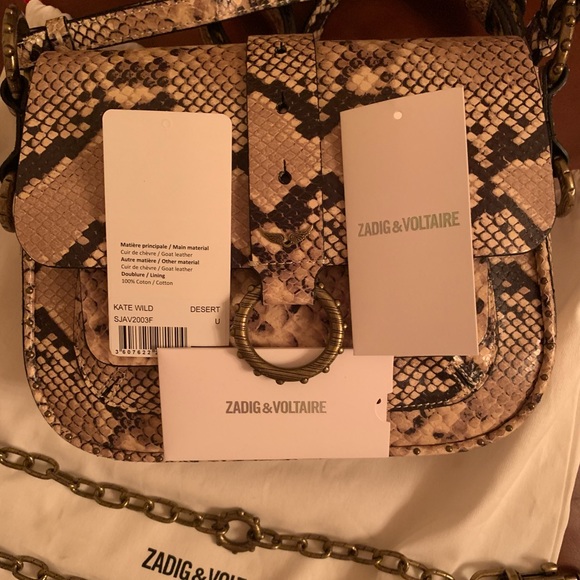 zadig voltaire Kate Wild Bag Snake Print Leather Beige Detachable Chain SOLD OUT - Picture 1 of 11